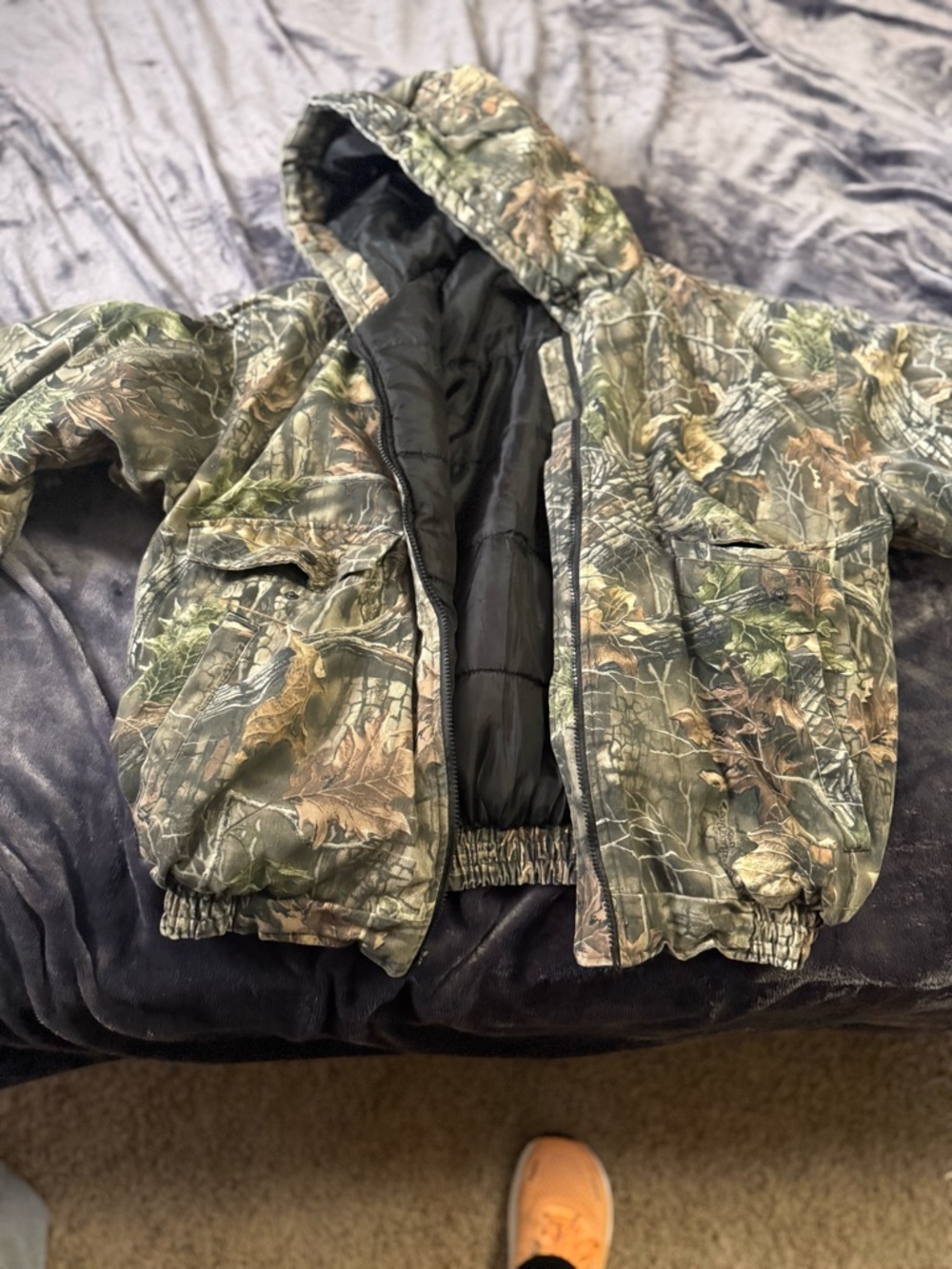 Element Kids Camo Hooded Puffer Jacket in Green and Brown